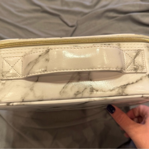 Relavel Marble Makeup Bag White Gray Zipper Handle Adjustable Compartment - Picture 7 of 10